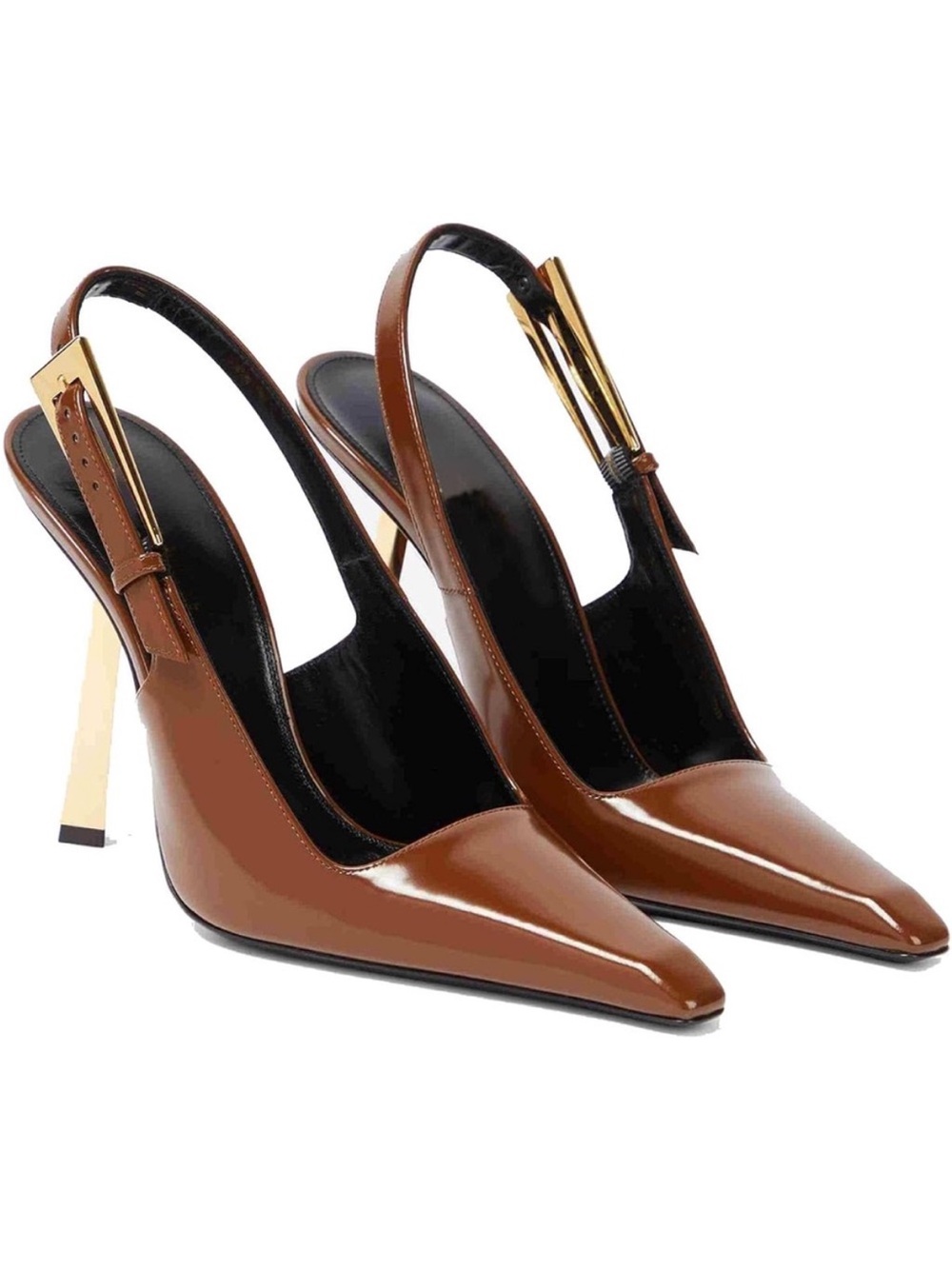 Women’s Brown Patent Slingback Pointed Toe Heels
